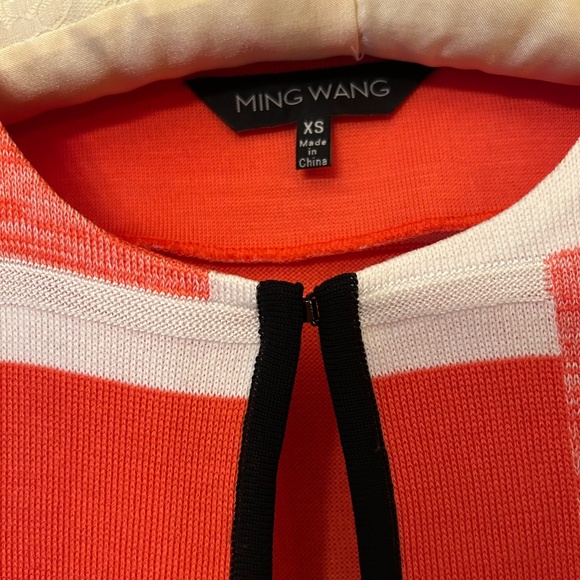 Ming Wang Women's Open Cardigan, Coral, White and Black, Size XS - Picture 5 of 7